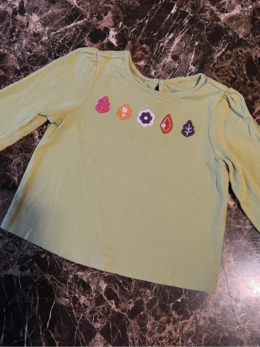Gymboree Olive Green Long-Sleeve Top with Colorful Floral Patches